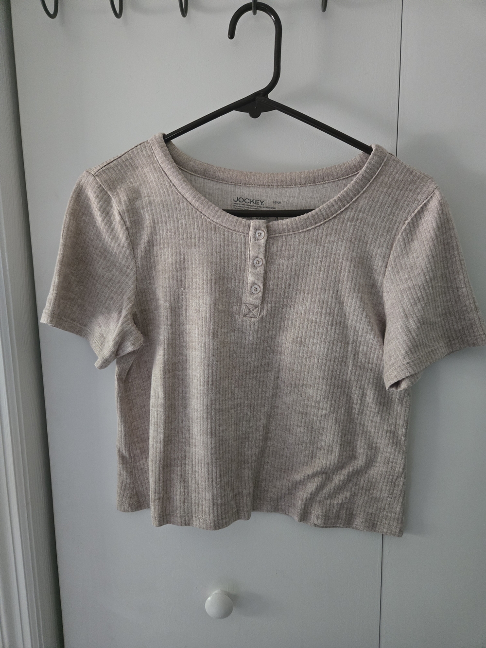 Jockey Women's Ribbed Henley Crop Top in Light Taupe